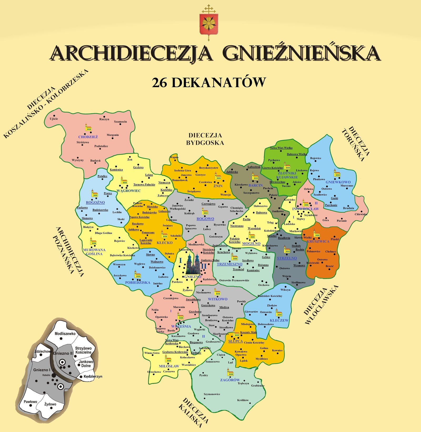 Mapa dekanatów — Archidiecezja gnieźnieńska